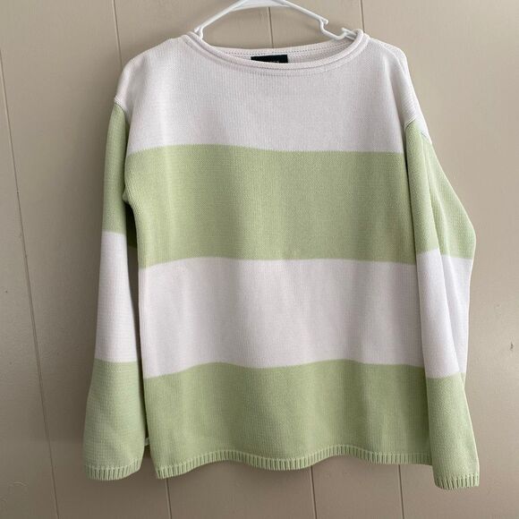 Lauren Ralph Lauren Petite Striped Knit Sweater Women’s Small Green White Cotton - Picture 3 of 7
